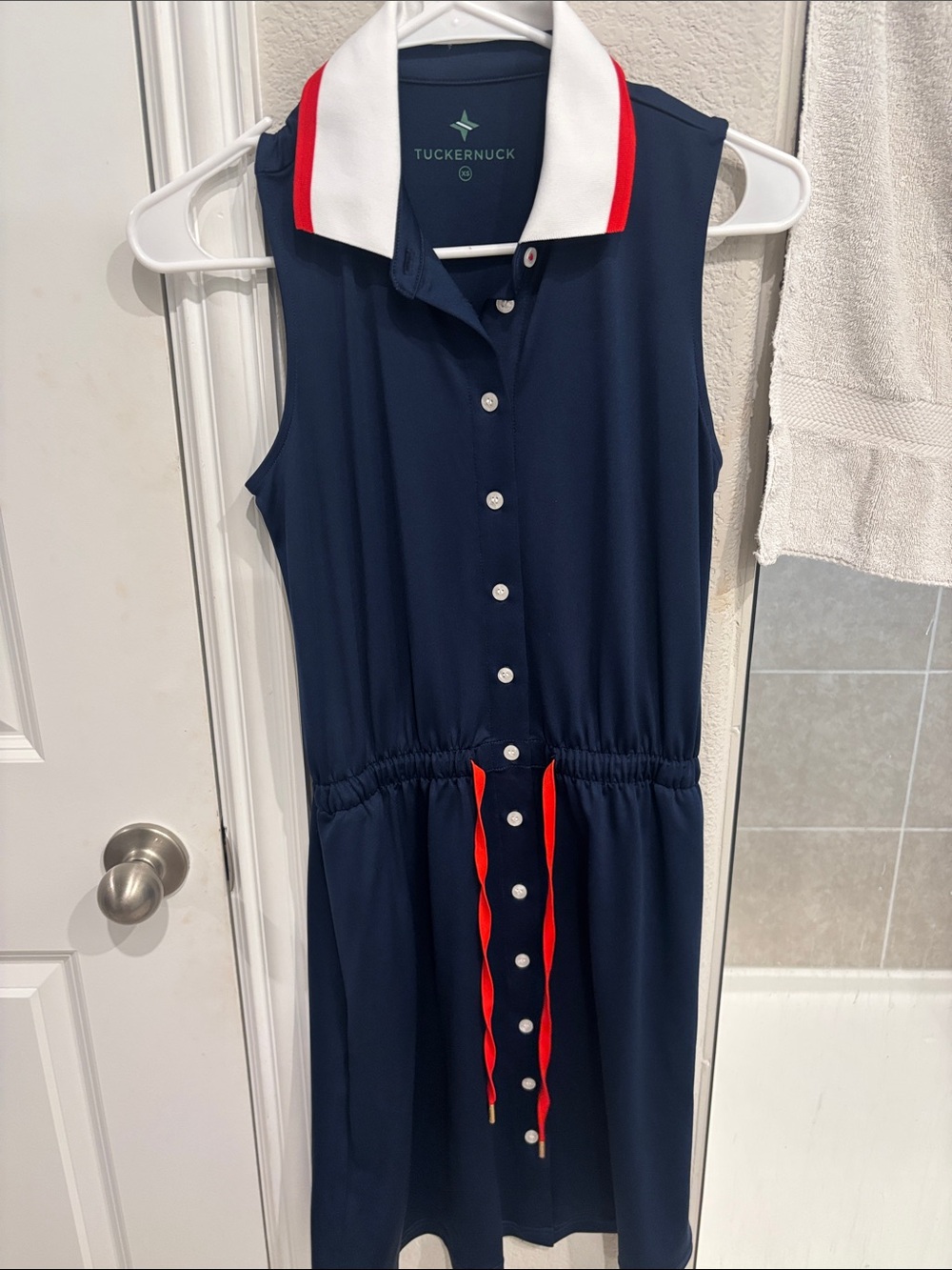 Tuckernuck Navy Sleeveless Polo Dress with Red Trim